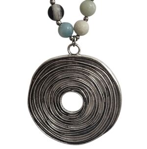 Silvertone Spiral Pendant Beaded Necklace